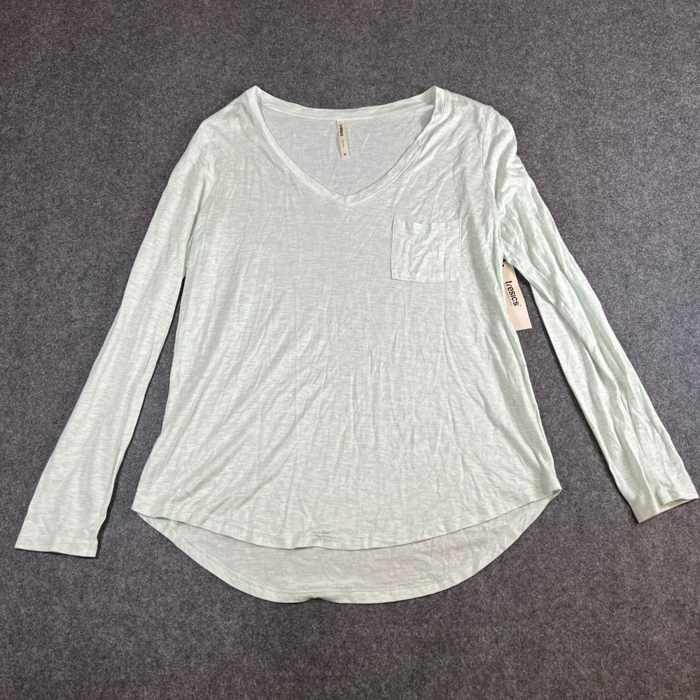 Tresics Womens Mint Green Long Sleeve V-Neck Pocket Tee Rayon Top TRU-G7024 M